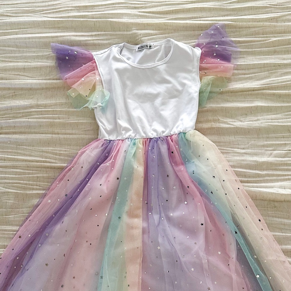 Rainbow Tulle Dress with Star Details Sz8
